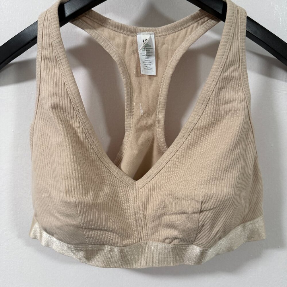 Aerie Nude Ribbed V-neck Wireless Racerback Bralette Sports Bra Size XL
